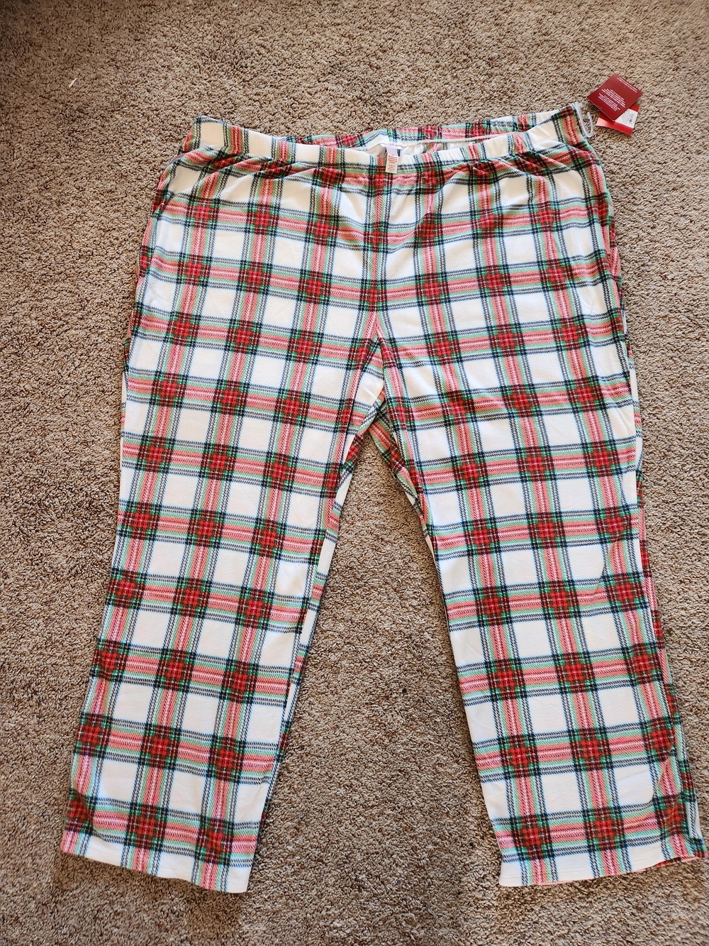 Wondershop White Plaid Pajama Pants with Red & Green For Woman Size 3X